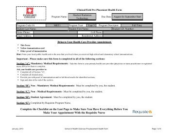 Year 3: Clinical/Field Pre-Placement Health Form - Fanshawe College