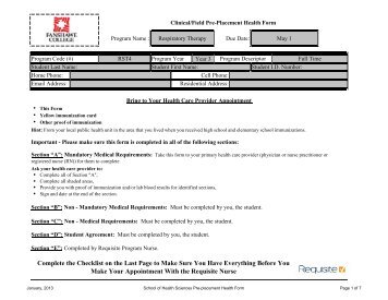 Year 3: Clinical/Field Pre-Placement Health Form - Fanshawe College