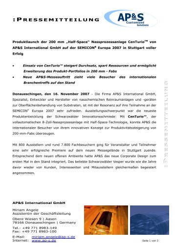 Pressemitteilung AP&S International Gmbh - Messenachlese ...