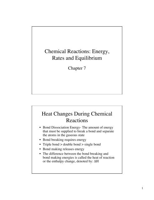 Chemical Reactions: Energy, Rates and Equilibrium Heat Changes ...