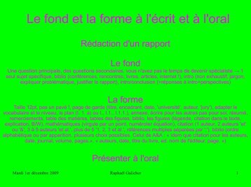 Le fond et la forme à l'écrit et à l'oral - LUTH