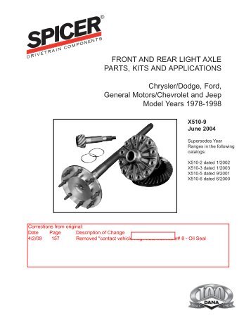 front and rear light axle parts, kits and applications - Spicer