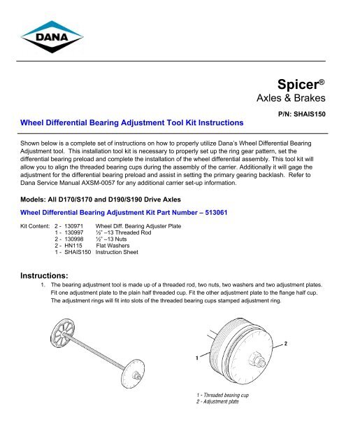 Wheel Differential Bearing Adjustment Tool Kit Instructions - Spicer