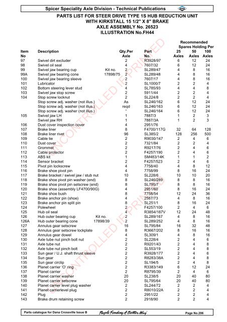 parts catalogue for dana crossville-off hwy - Spicer