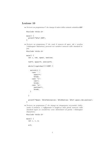 Esempi di soluzioni degli esercizi proposti in formato PDF