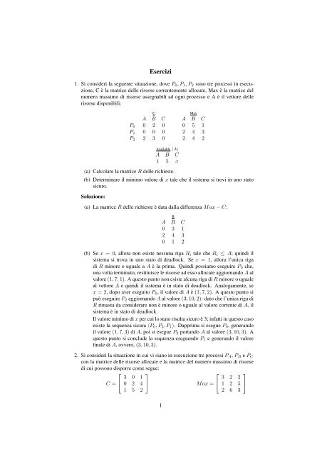 Esercizi svolti in aula - Dipartimento di Matematica e Informatica
