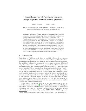 Formal analysis of Facebook Connect Single Sign-On authentication ...