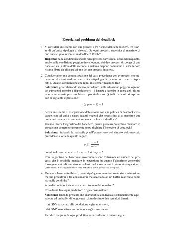Esercizi su Processi cooperanti e Deadlock svolti in aula