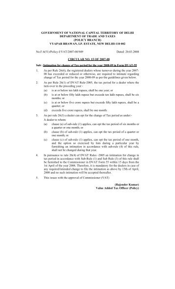 Intimation for change of Tax period for the year 2008-09 in ... - Delhi