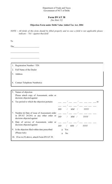 Form DVAT 38 - Delhi