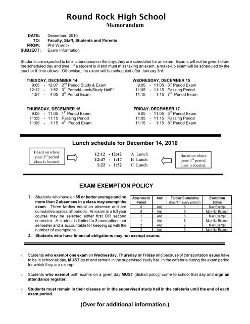 Round Rock High School Memorandum - Round Rock ISD Schools