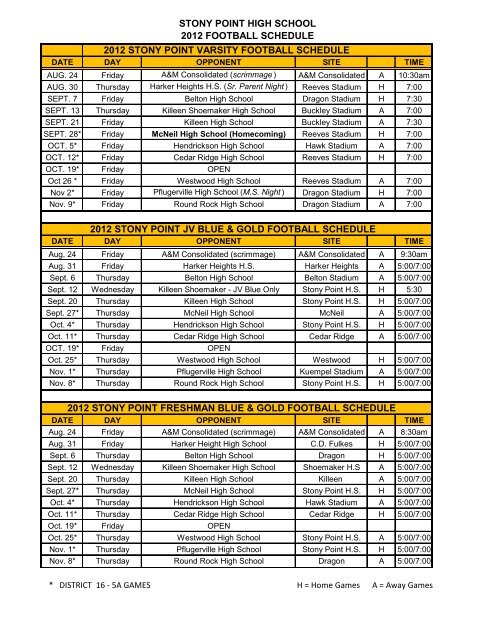 2012 stony point jv blue & gold football schedule - Round Rock ISD ...