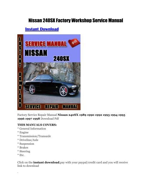 Nissan 240sx Factory Workshop Service Manual