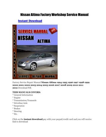 Nissan Altima Factory Workshop Service Manual