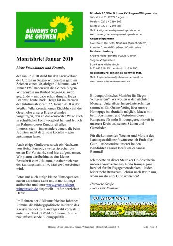 Monatsbrief Januar 2010 - Die Grünen Siegen-Wittgenstein