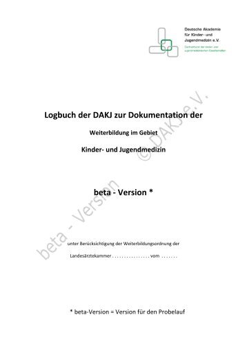 Logbuch der DAKJ zur Dokumentation der Weiterbildung im Gebiet ...