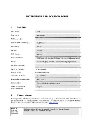 INTERNSHIP APPLICATION FORM - EPFL