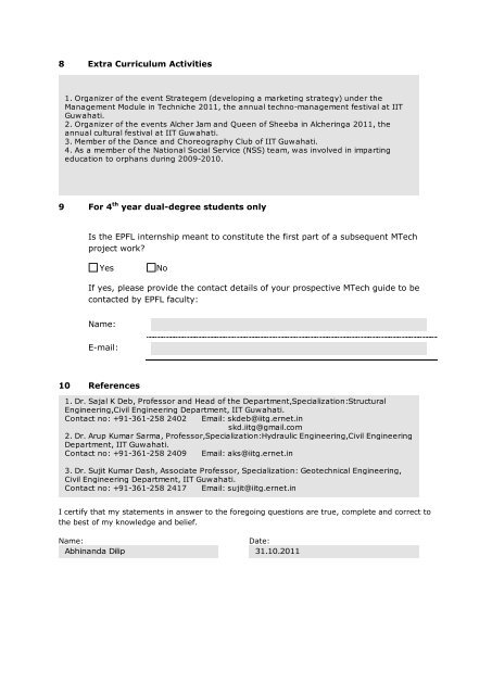 INTERNSHIP APPLICATION FORM - EPFL