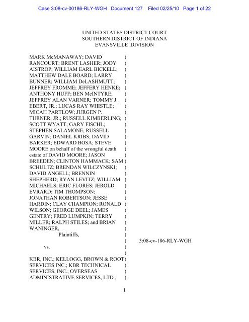 UNITED STATES DISTRICT COURT SOUTHERN DISTRICT OF ...