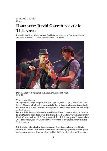 Hannover: David Garrett rockt die TUI-Arena