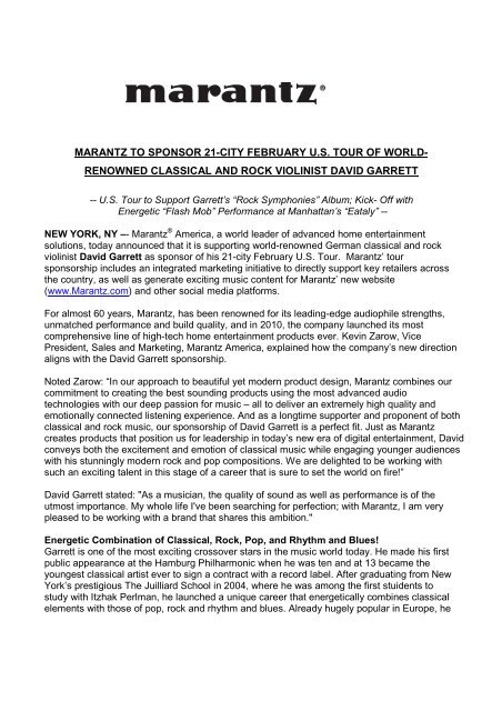 marantz to sponsor 21-city february us tour of world - David Garrett