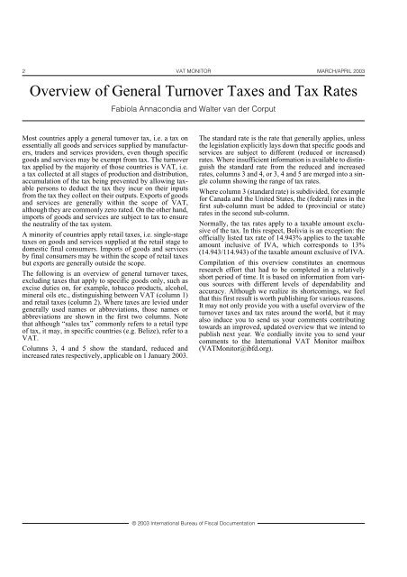 Overview of General Turnover Taxes and Tax Rates - empcom.gov.in