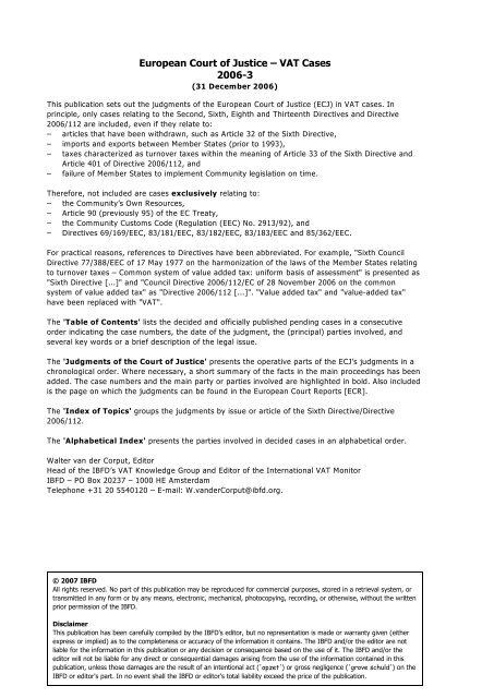 European Court of Justice VAT cases 2006-3 - empcom.gov.in