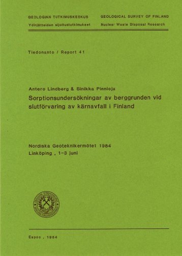 GEOLOGIAN TUTKIMUSKESKUS GEOLOGICAL SURVEY OF ...