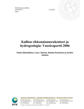 Kallion rikkonaisuusrakenteet ja hydrogeologia: Vuosiraportti 2006