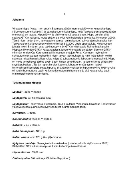 Raportti - arkisto.gsf.fi - Geologian tutkimuskeskus