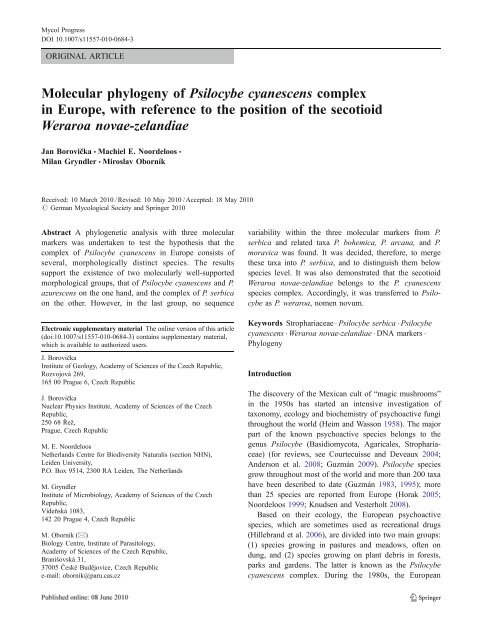 Molecular phylogeny of Psilocybe cyanescens complex in Europe ...