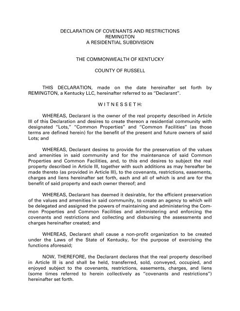 Sample Covenants Covenants On Property
