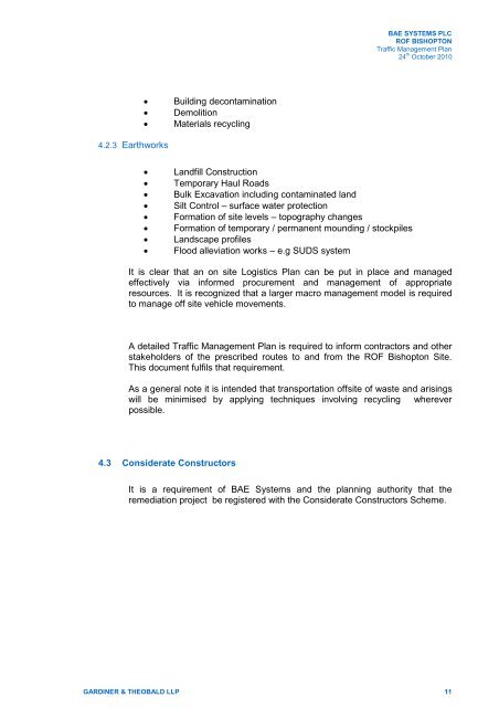 BAE SYSTEMS PLC ROF BISHOPTON Traffic Management Plan