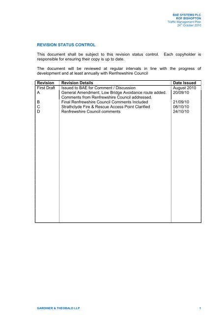 BAE SYSTEMS PLC ROF BISHOPTON Traffic Management Plan