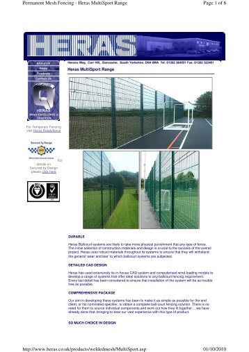 Page 1 of 6 Permanent Mesh Fencing - Heras MultiSport Range 01 ...