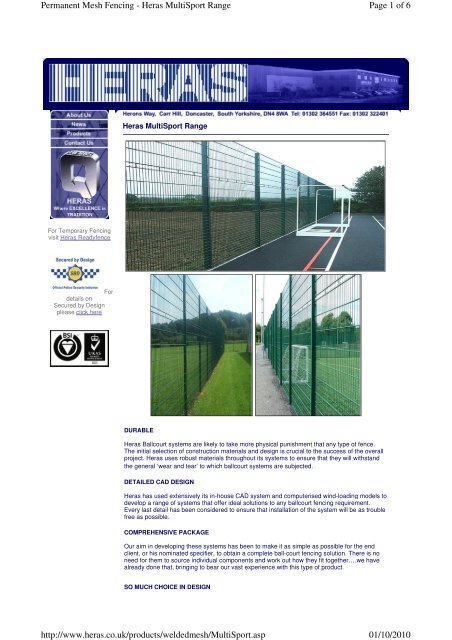 Page 1 of 6 Permanent Mesh Fencing - Heras MultiSport Range 01 ...