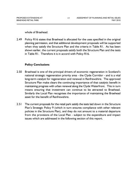 Assessment of Planning and Retail Issues - Renfrewshire Council