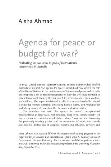 Agenda for Peace or Budget for War? Evaluating the Economic ...