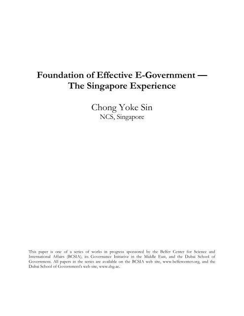 Foundation of Effective E-Government ? The Singapore Experience ...