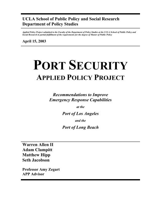 Port Security Applied Policy Project - Belfer Center for Science and ...