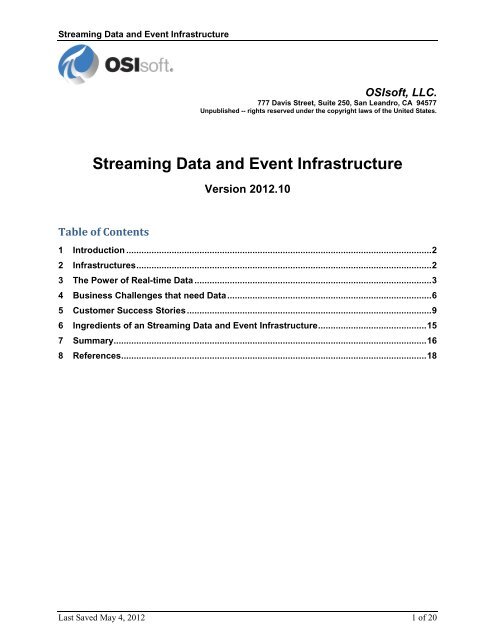 Streaming Data and Event Infrastructure - OSIsoft