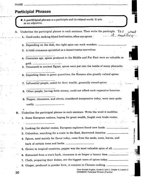 GRAMMAR Participial Phrases Practice Mabry Middle School