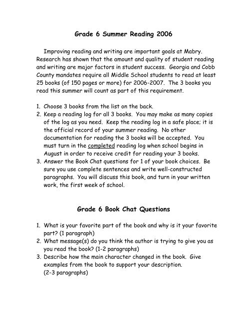 Reading And Writing Activities For Grade 6