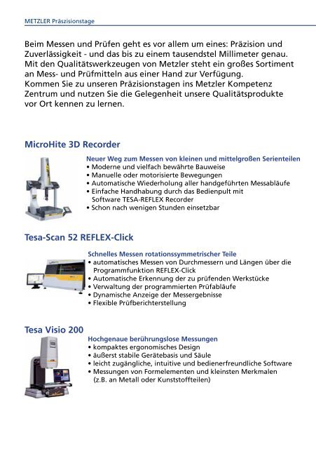 Messen auf tausendstel Millimeter genau METZLER - Präzisionstage