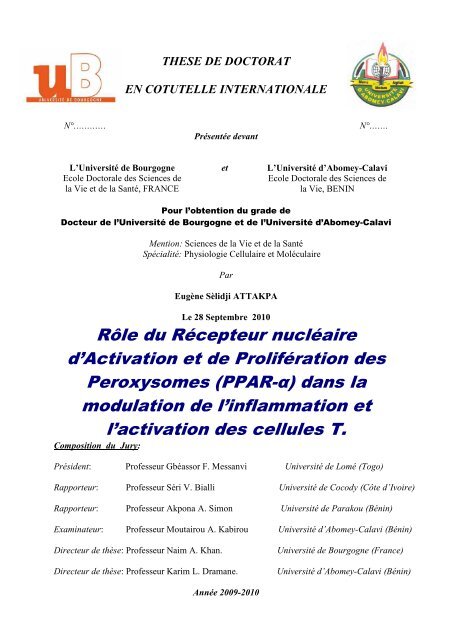 Rôle du Récepteur nucléaire d'Activation et de Prolifération des ...