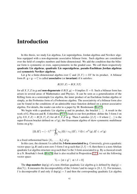 TH`ESE A NEW INVARIANT OF QUADRATIC LIE ALGEBRAS AND ...