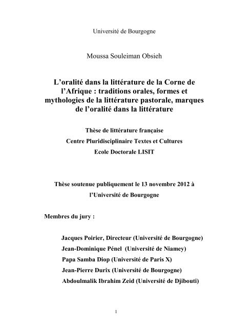 L'oralité dans la littérature de la Corne de l'Afrique ... - Thèses