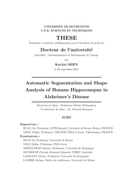 Docteur de l'université Automatic Segmentation and Shape Analysis ...