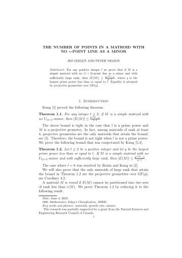 The number of points in a matroid with no n-point line as a minor