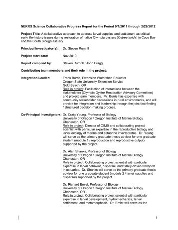 Spring 2012 Progress Report - National Estuarine Research ...